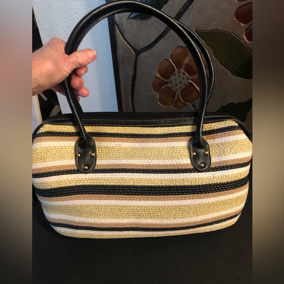 NWOT- Black Gold and White striped Handbag - Picture 1 of 8